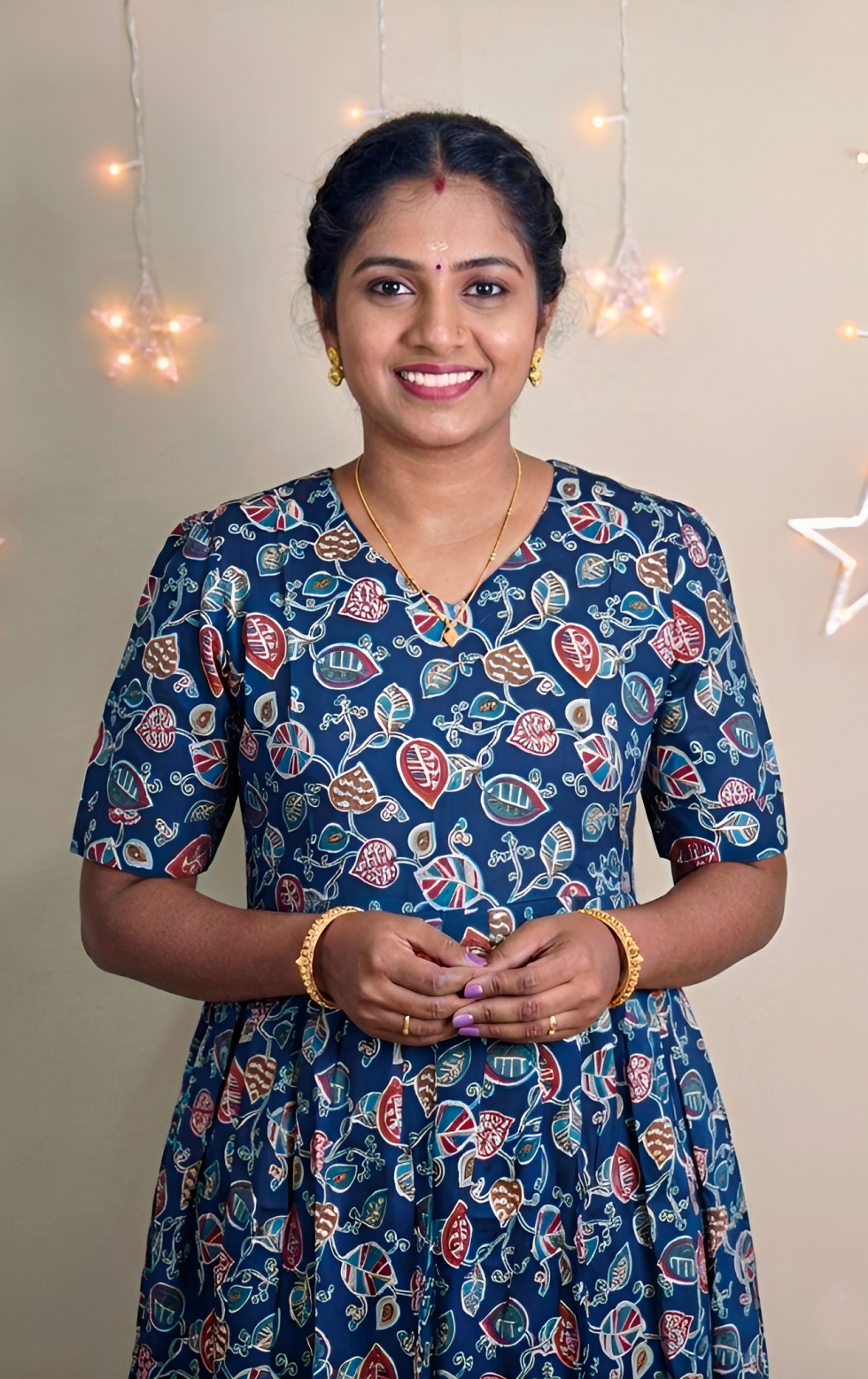 Blue pink print kurti