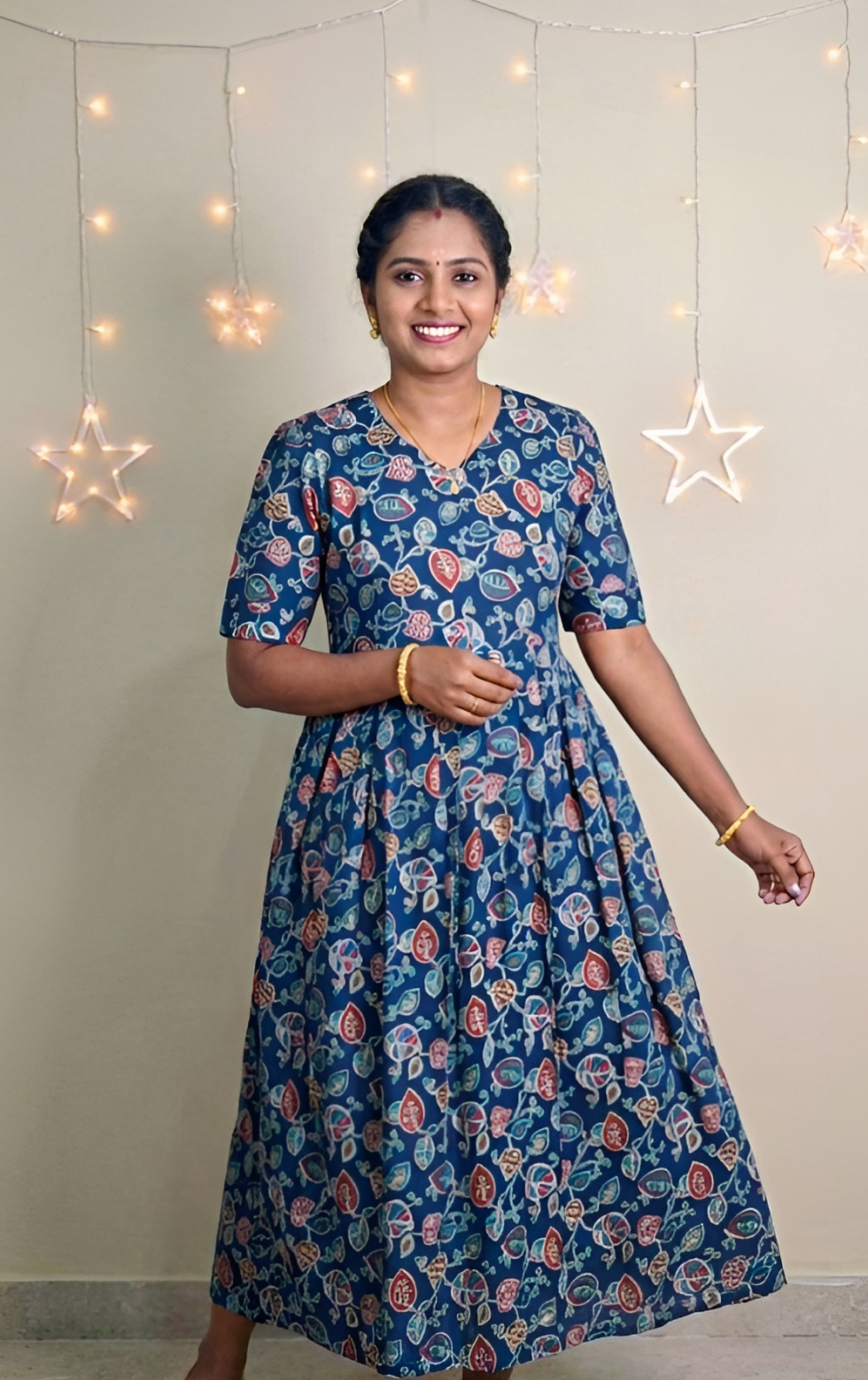Blue pink print kurti